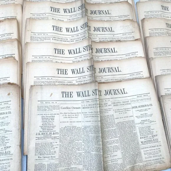 Vintage Wall Street Journal April 1931 Stock Market Crash Paper Ephemera